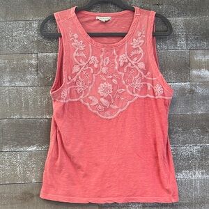 Lucky Brand Coral Embroidered Tank Top
